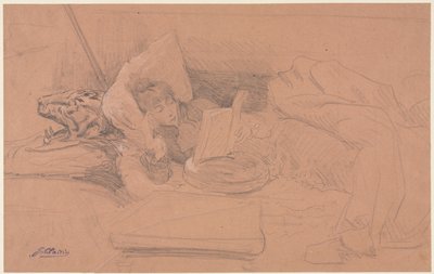 Sarah Bernhardt Reclining on a Divan, lesing, ca. 1885-1890. av Georges Jules Victor Clairin