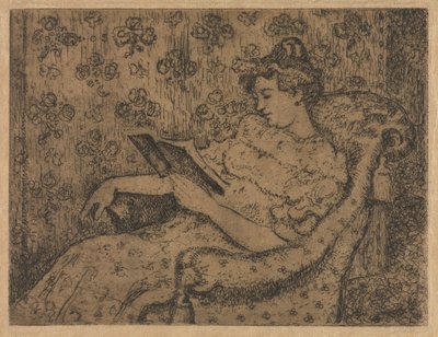 Kvinne sitter og leser av Georges Lemmen
