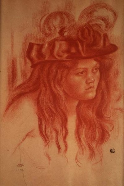 Ung jente med hatt (fargestift) av Georges Lemmen