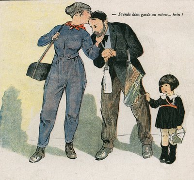 Ta vare på ungen... ikke sant? Illustrasjon av Georges Paul LEONNEC (1881-1940) i "" La Baionnette"" av 15. november av Georges Leonnec