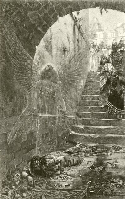 Og han ble drevet bort fra menneskene og spiste gress som okser (gravure) av Georges Marie Rochegrosse