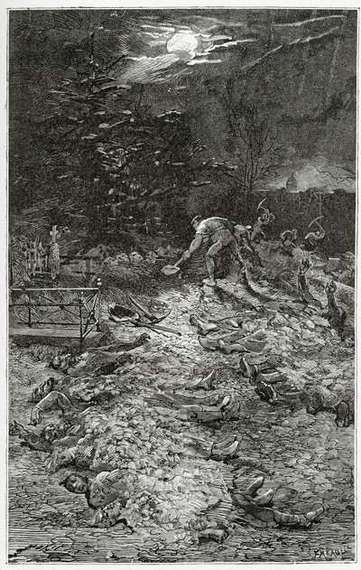 Montmartre kirkegård - illustrasjon fra Napoléon le Petit, 1800-tallet (bw gravering) av Georges Marie Rochegrosse