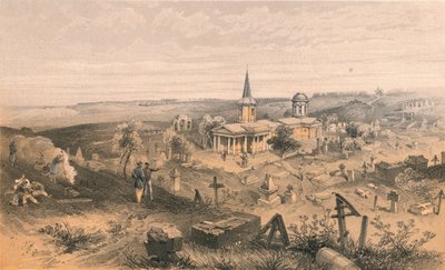 Karantenekirkegård og kirke med fransk batteri nr. 50, 1856 av Georges McCulloch