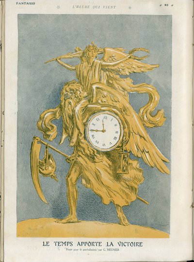 Illustrasjon av Georges Meunier (1869-1934) i "" Fantasio""", 01/04/15 - Tid bringer seier - 14. -18. krig, seier - tid (allegori), seier (allegori) - Allegori av Georges Meunier