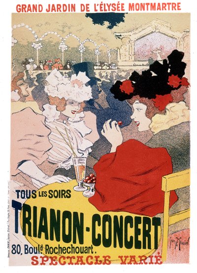 Plakat for showene på Trianon-konserten i hagen til den parisiske kabareten Elysee Montmartre, ca. 1900 av Georges Meunier