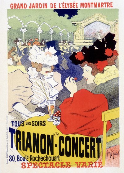 Trianon-konsert, daglig show i den store hagen til Elysee Montmartre (Elysee-Montmartre) i Paris. Plakat av Georges Meunier av Georges Meunier