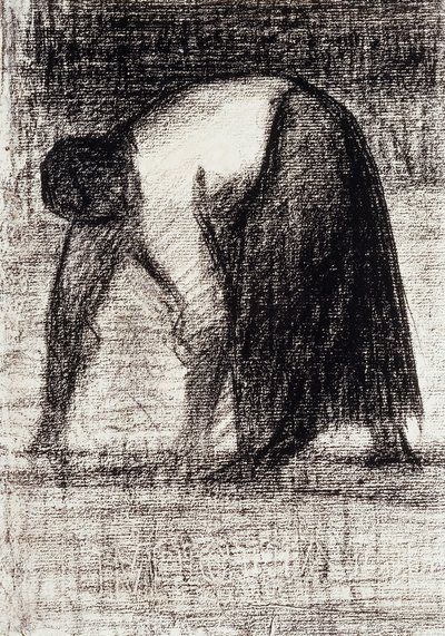 En bondekvinne med hendene i bakken; Paysanne les Mains au Sol, ca. 1882 av Georges Pierre Seurat