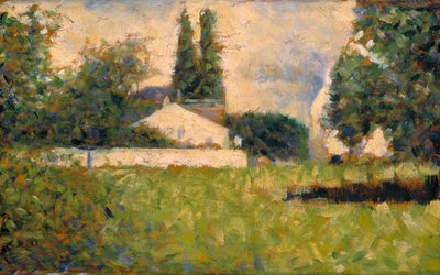Hus blant trær / Maison dans les Arbres, ca. 1883 (olje på panel) av Georges Pierre Seurat