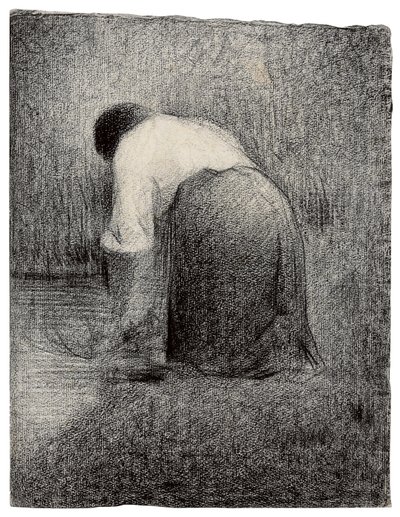 Knelende kvinne; Femme agenouillee, ca. 1881 av Georges Pierre Seurat