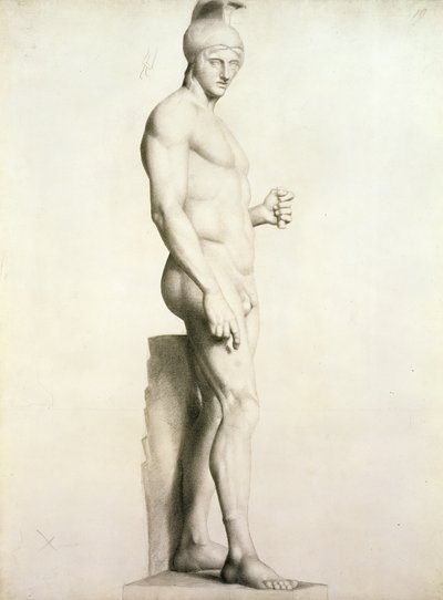 Profil av en skulptur av en kriger med en hjelm (p/p) av Georges Pierre Seurat