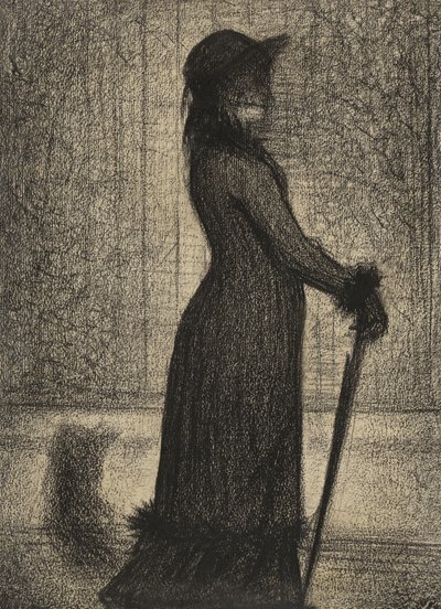 Une Elegante, Woman strolling, ca. 1884 (blyantfortelling på michalett-papir) av Georges Pierre Seurat
