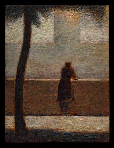 En mann som lener seg mot et rekkverk av Georges Seurat