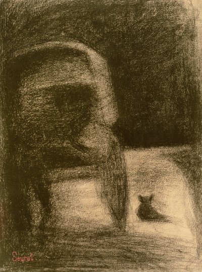 Vogn og hund, ca. 1882-84 (Conté fargestift på papir) av Georges Seurat