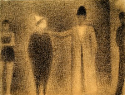 Klovn og tre karakterer (Klovn og tre figurer / Studie) av Georges Seurat