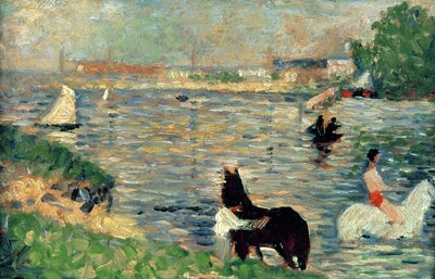 Horses in a River, ca. 1883 (panel) (studie for Baignade) av Georges Seurat