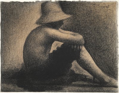 Sittende gutt med stråhatt, studie for badende på Asnieres av Georges Seurat