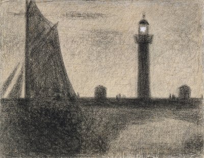 Fyret i Honfleur, 1886 (conte fargestift forhøyet med gouache på lagt papir) av Georges Seurat