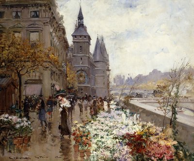 Et blomstermarked langs Seinen, av Georges Stein