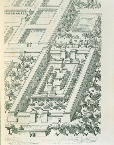 Etsning som viser et perspektivbilde av en bygning i Tell el-Amarna av Georges Perrot (1832-1914) og Charles Chipiez (1835-1901) av Georges and Chipiez Charles Perrot