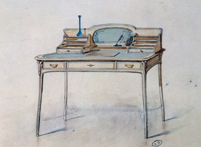 Tegning for en jugendstil dameskrivebord for Bing Atelier (Art Nouveau Workshop), ca. 1900 (akvarell og blyant) av Georges de Feure