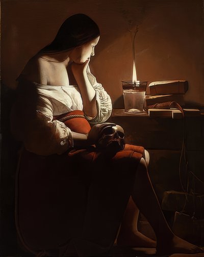 Maria Magdalena med en raslende flamme. Rundt 1638-40 av Georges de La Tour