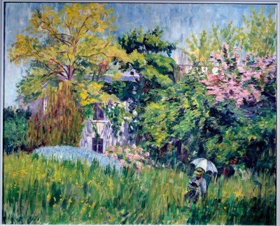 Hagen til Bonnieres En leser har under en paraply i høyt gress. Maleri av Georgette Agutte (1867-1922) 1909-1910. Olje på lerret, 81 x 100 cm. Grenoble, musee des Beaux Arts - Hagen på Bonnieres. En leser under en paraply i det høye gresset. Pa av Georgette Agutte