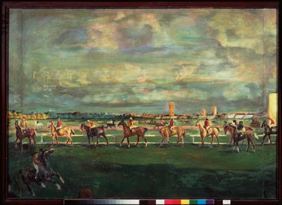 Hesteveddeløp (Horseracing) - Maleri av Georgi Bogdanovich Yakulov (1884-1928), olje på tre av Georgy Bogdanovich Yakulov