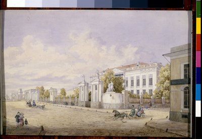 Great Lubyanka Street i Moskva (Great Lubyanka Street i Moskva) - Verk av Georgi Filippovich Baranovsky (1823-1852), akvarell på papir, 1848 - State Tretyakov Gallery, Moskva (Russland) av Georgi Filippovich Baranovsky