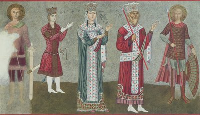 Kopi av en freske som viser dronning Thamar (1184-1213) og hennes far kong Grigori III (1156-1184) av Georgian School