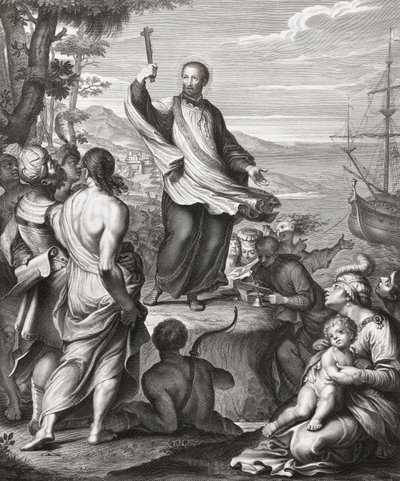 Saint Francis Xavier forkynner. (skrive ut) av Gerard (after) Edelinck
