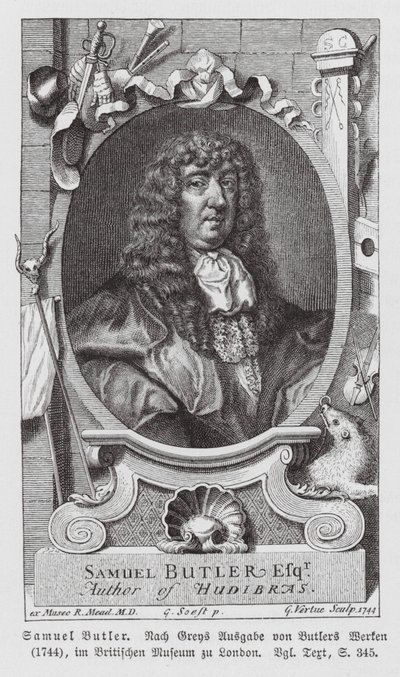 Samuel Butler , engelsk poet (gravering) av Gerard (after) Soest