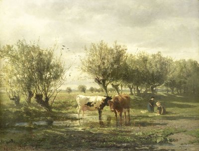 Kyr ved en dam av Gerard Bilders (signed by artist)