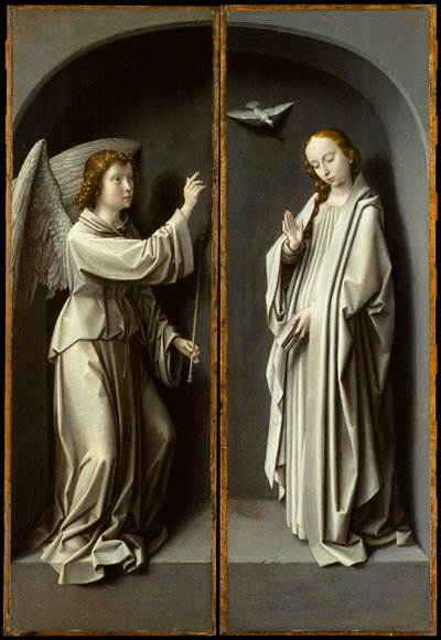 Erkeengel Gabriel; The Virgin Annunciate, ca. 1510 (olje på eikepanel) av Gerard David