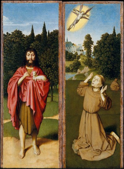 Døperen Johannes, Saint Francis mottar Stigmata, ca. 1485-90. av Gerard David
