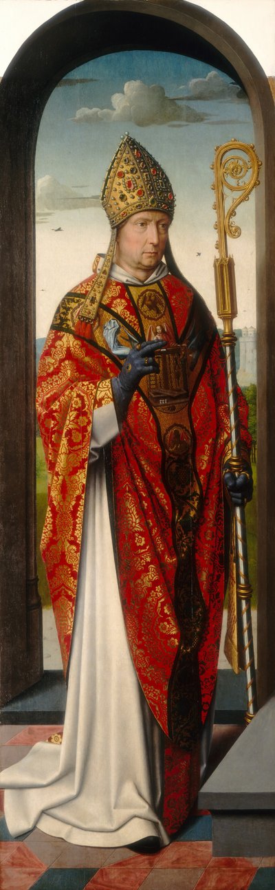 Anna-altertavlen: Sankt Nikolaus [venstre panel], ca. 1500–1520 (olje på panel) av Gerard David