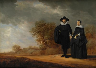 Borgmester Cornelis Damasz. van der Gracht og hans kone, Jopken Jacobs, i et landskap av Gerard Donck