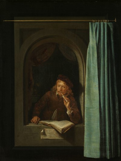 Mann som røyker en pipe av Gerrit Dou