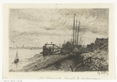 elveutsikt Det flamske hodet nær Antwerpen (tittel på objekt) av Gerard Jan Bos (signed by artist)