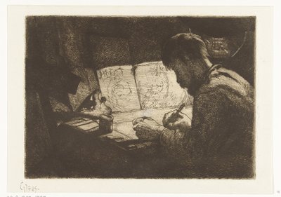 Selvportrett bak tegnebrettet av Gerard Jan Bos (signed by artist)