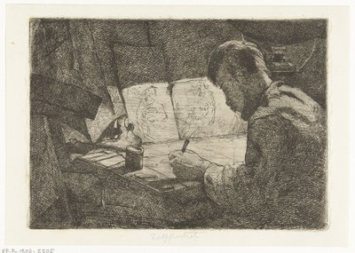 Selvportrett bak tegnebrettet av Gerard Jan Bos