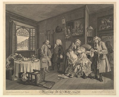 Ekteskap A-la-Mode, Plate VI, 1. april 1745. av Gerard Jean Baptiste Scotin