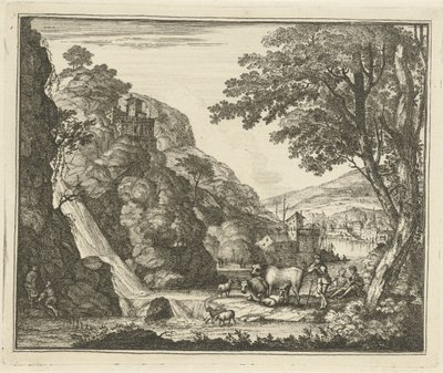Hyrde med dyr ved en foss av Gerard Melder