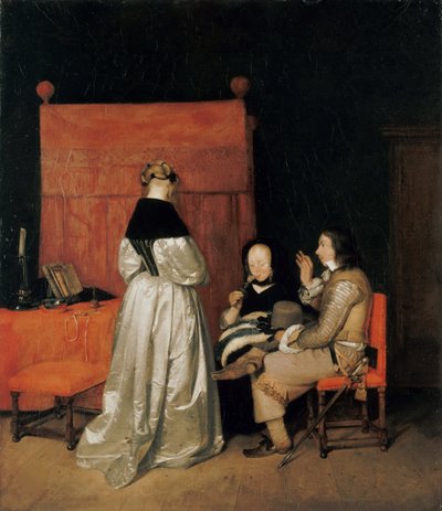 The Gallant Conversation The Paternal Admonition, ca 1654. av Gerard Ter Borch the Younger