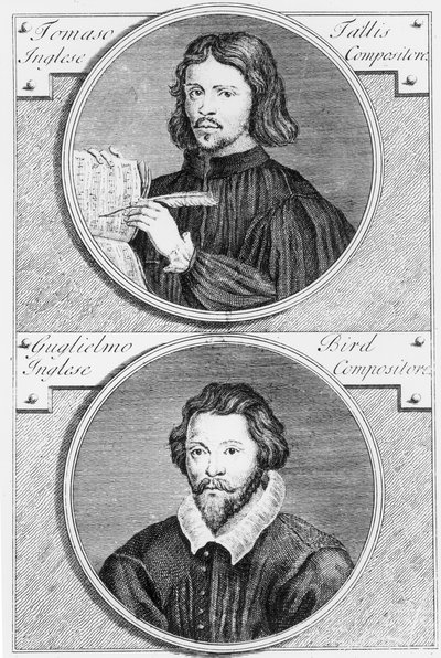 Thomas Tallis (um 1505-85) und William Byrd (1543-1623), graviert von Niccolo Francesco Haym von Gerard Vandergucht