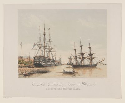 Corvette Z.M. Urania og linjens skip Z.M. Kortenaert Royal Institute of the Navy i Willemsoord og Z.M. Instruksjonsfartøy Urania (tittel på objekt) av Gerard Voorduin