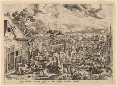 Engelen forlater Tobias og hans familie av Gerard de Jode after Hans Bol