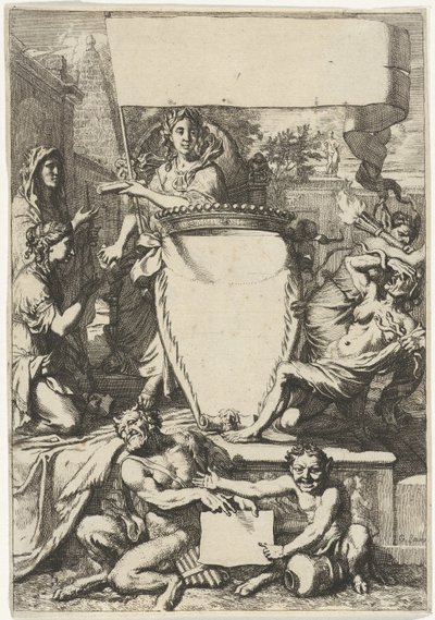 Kartusj omgitt av allegoriske figurer av Gerard de Lairesse