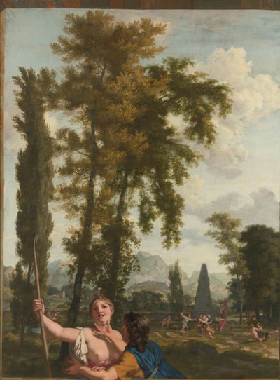 Italiensk landskap med gjeter og gjeterinne Dekorasjon for et rom i huset til Jacob de Flines i Amsterdam (serietittel) av Gerard de Lairesse