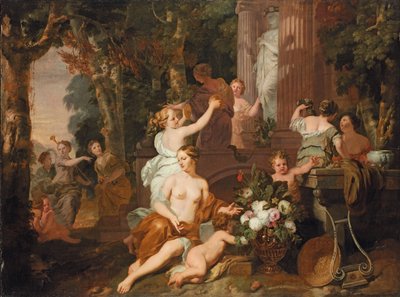 Nymfer og bakchanter hyller ved Flora-tempelet av Gerard de Lairesse