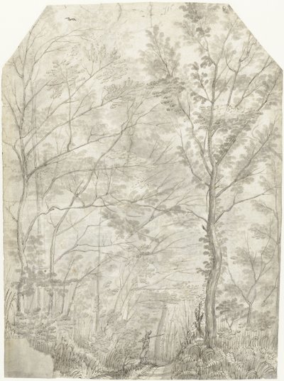 Forest of the Villa Madama utenfor Roma, med en jeger av Gerard ter Borch (I)